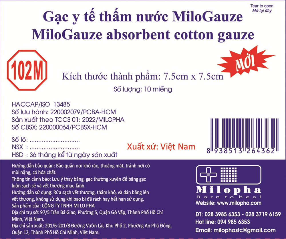 Ảnh minh họa nhóm Gạc Y Tế Thấm Nước MiloGauze 102M