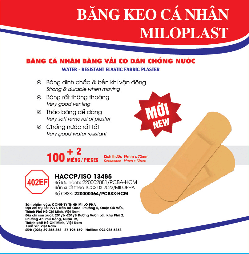 Băng cá nhân bằng vải co dãn chống nước Milopha 402EF
