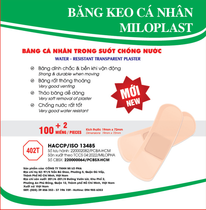 Ảnh sản phẩm Băng cá nhân trong suốt chống nước Milopha 402T